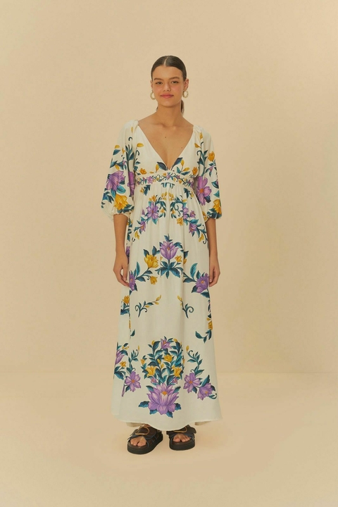 vestido cropped manga estampado floral sicilia - comprar online