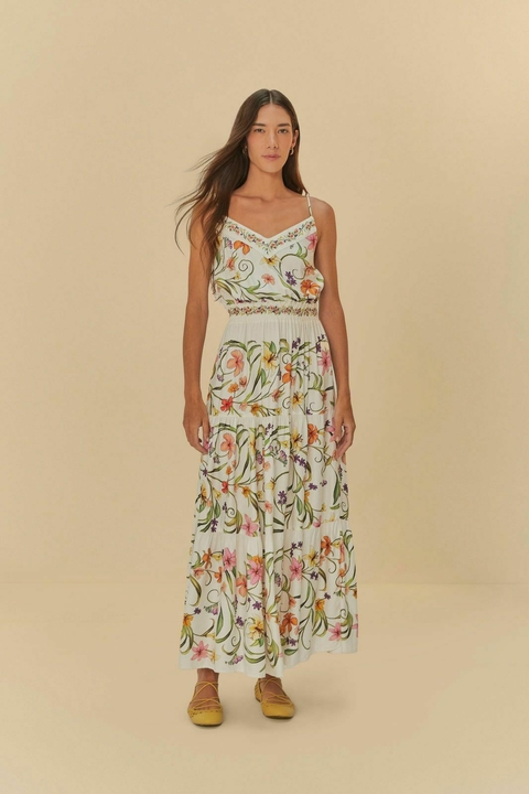 vestido longo estampado vestida de flor - comprar online