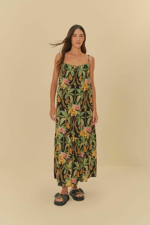 vestido longo estampado paraíso tropical - comprar online