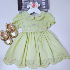 VESTIDO BORDADO VERDE PISTACHE - Pingo de Gente Baby-Cupom: PRIMEIRACOMPRA