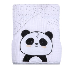 TOALHA DE BANHO SOFT FRIENDS C/CAPUZ BORD. 90X75 PANDA BEN