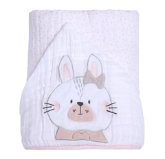 TOALHA DE BANHO SOFT FRIENDS C/CAPUZ BORD. 90X75 GATINHA MIAU