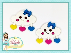 Aplique Emborrachado /nuvem com Chuva de Corações Amar/Rosa/Azul (unidade)