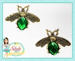 Aplique Metal Mosca com Pedra Verde (unidade)