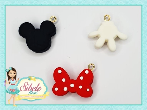 Kit Pingentes em Biscuit Mickey/Minnie (3 pingentes)
