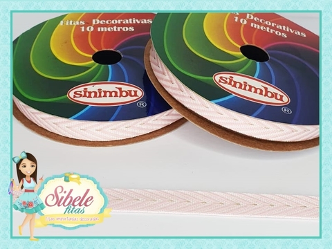 Fita Gorgurão Espinha de Peixe Rosa Claro com Fio Dourado - 10mm (SNB)