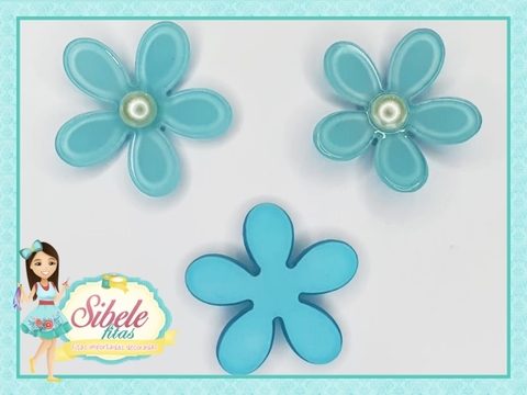 Aplique Flor Acrílica Azul com Meia Pérola (unidade)