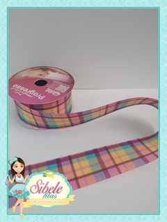 Fita Gorgurão Xadrez Amarelo/ Rosa/ Lilás ( Mod 1 ) 38 mm (PGR)