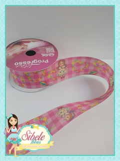 Fita Gorgurão Xadrez Rosa com menina 38 mm (PGR)