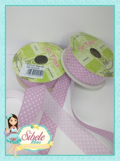 Fita Gorgurão Poá Rosa/Branco - 22mm (ART)