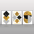 Composição com 3 quadros decorativos Geométrico Dourado para Sala e Quarto