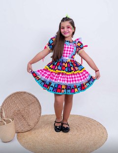 vestido bandeirinha coracao rosa - isis kids