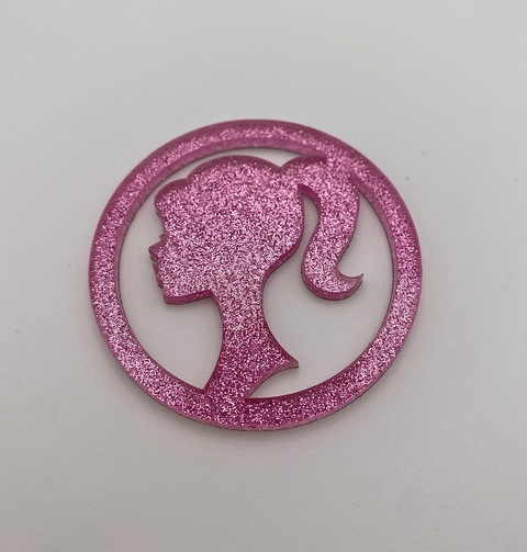 Aplique Redondo Silhueta Glitter Rosa Barbie