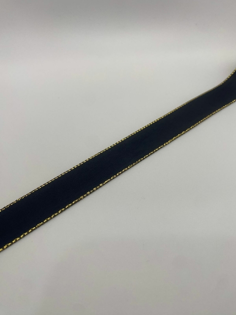 FITA CETIM PRETA COM BORDA DOURADA - METRO