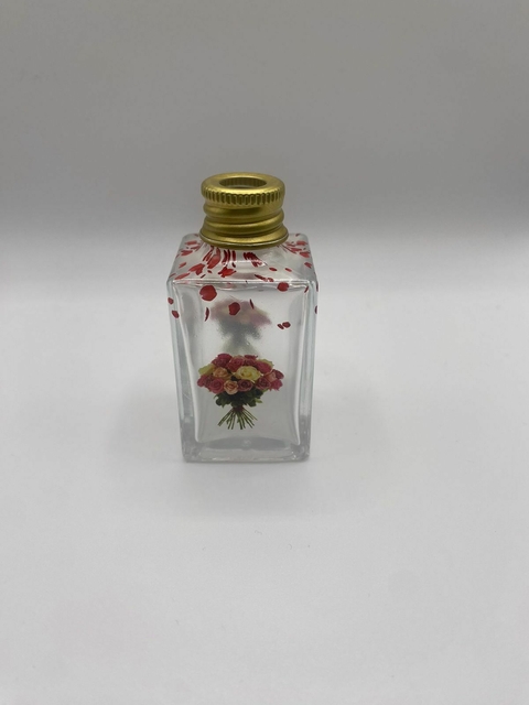 VIDRO QUADRADO 30ML ROSAS - COM TAMPA DE AROMATIZADOR