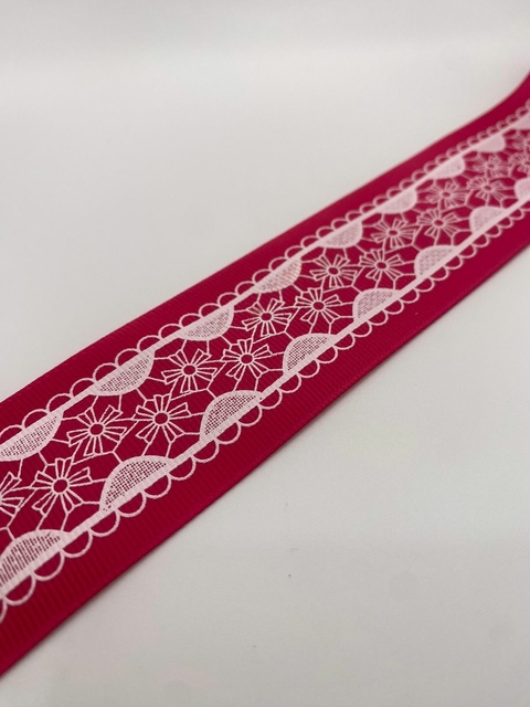 FITA GORGURÃO RENDA ROSA ESTAMPADA - 3.8CM - METRO