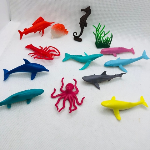 KIT DE ANIMAIS FUNDO DO MAR COM 13 PEÇAS - CORES VARIADAS