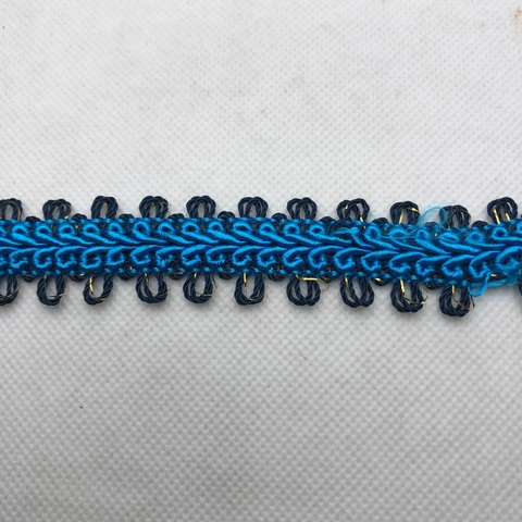 PASSAMANARIA REF. 97 AZUL TURQUESA/AZUL MARINHO/OURO - LARG. 20 MM - 1 METRO