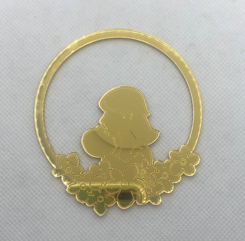 Aplique de Acrilico Dourado Brasão Mãe - 8 cm