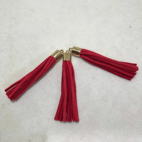 Pingente Tassel de Camurça Vermelho - 6 cm - unidade