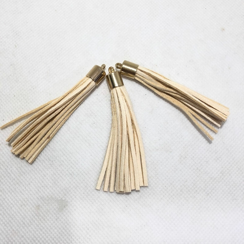 Pingente Tassel de Camurça Bege - 6 cm - unidade