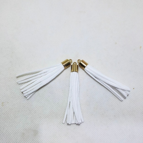 Pingente Tassel de Camurça Branco - 6 cm - unidade