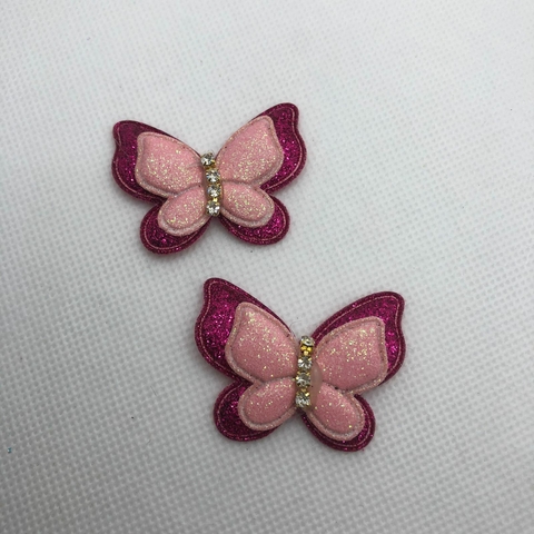 MINI BORBOLETA GLITTER PINK C/ ROSA 4 CM - UNIDADE