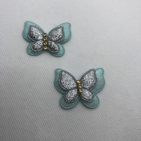 MINI BORBOLETA GLITTER AZUL C/ CINZA 4 CM - UNIDADE
