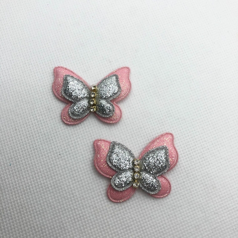 MINI BORBOLETA GLITTER ROSA C/ CINZA 4 CM - UNIDADE
