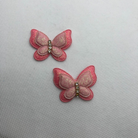 MINI BORBOLETA GLITTER ROSA C/ ROSA BB 4 CM - UNIDADE