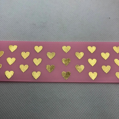 FITA GORGURÃO ROSA C/ CORAÇÃO DOURADO - METRO