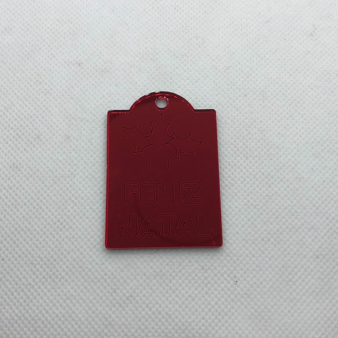 ACRÍLICO PLAQUINHA FELIZ NATAL VERMELHO 5 CM - UNIDADE
