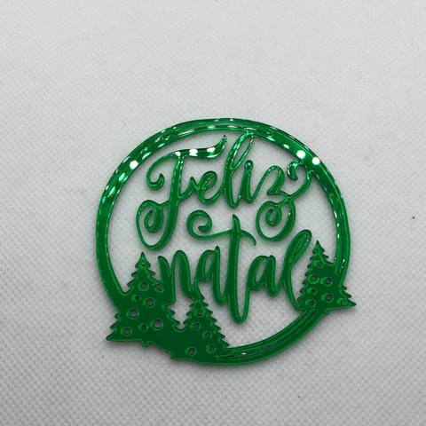 ACRÍLICO REDONDO FELIZ NATAL VERDE 7 CM - UNIDADE