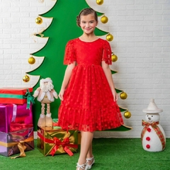 Vestido Love Vermelho Poá Tule