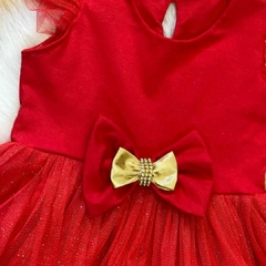 Vestido Natalino Vermelho com Dourado Baby brilho menina - comprar online