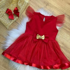 Vestido Natalino Vermelho com Dourado Baby brilho menina
