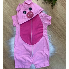 Macacão Porquinha rosa menina mesversário