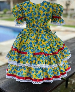 Vestido junino floral amarelo e azul - comprar online