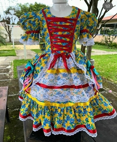 Vestido junino floral amarelo e azul
