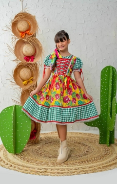 Vestido Junino Infantil juvenil Floral Festa Junina - São João - Caipira - amarelo e verde