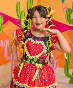 Vestido Floral junino Infantil juvenil Vermelho e Preto São João Festa junina - comprar online