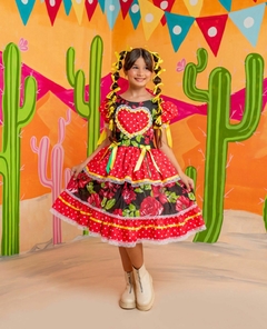 Vestido Floral junino Infantil juvenil Vermelho e Preto São João Festa junina