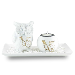 PORTA VELAS BUHO BLANCO 27 X 12