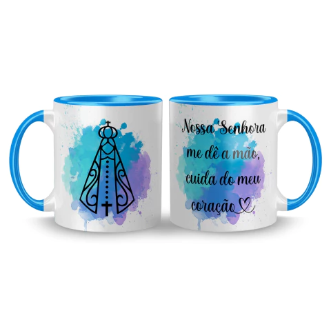 Caneca Cerâmica Religiosa Nossa Senhora Aparecida - Me dê a Mão, Cuida do Meu Coração 325ml na internet