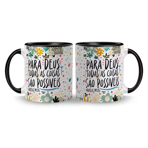 Imagem do Caneca Cerâmica Motivacional / Religiosa - Para Deus Todas as Coisas São Possíveis - Mateus 19:26 325ml