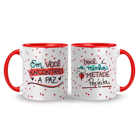 Imagem do Caneca Cerâmica Em Você Encontrei a Paz - Você é a Minha Metade Perfeita 325ml