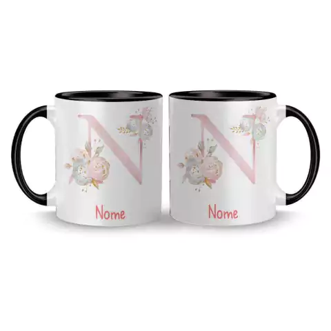 Imagem do Caneca Cerâmica Alfabeto Floral Rosa Claro Personalizada com Nome 325ml