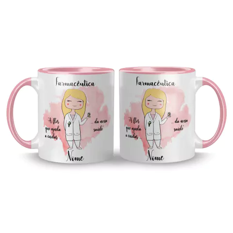 Caneca Cerâmica Profissões Farmacêutica Personalizada com Nome 325ml na internet