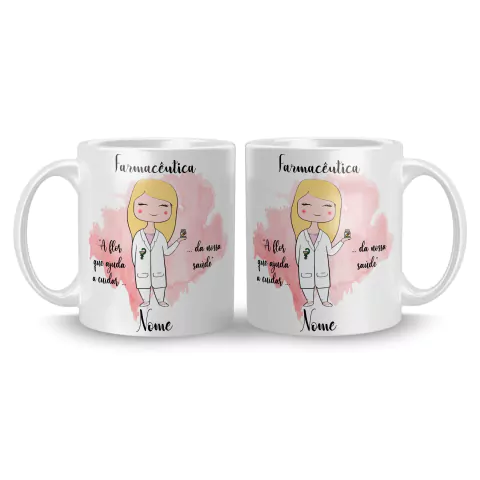 Caneca Cerâmica Profissões Farmacêutica Personalizada com Nome 325ml na internet