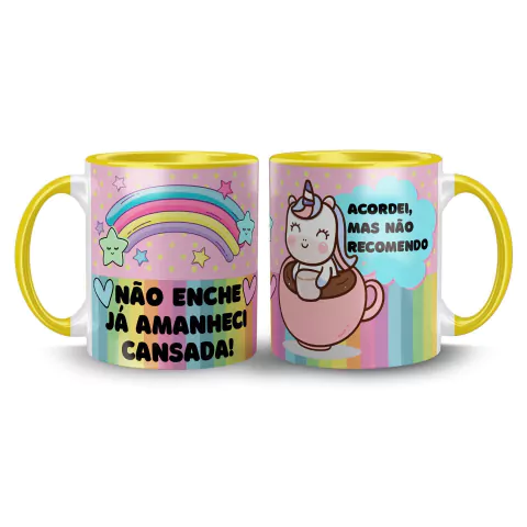 Caneca Cerâmica Unicórnio Indiscreto - Não Enche, já Amanheci Cansada. Acordei mas não Recomendo 325ml na internet